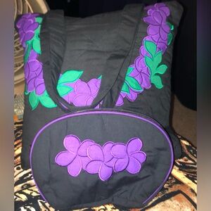 Vintage Tropical Style Hawaiian Quilt Purple Green Tote Bag & Cosmetic Bag